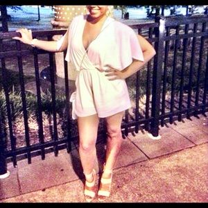 Light Beige ruffle Collared romper with open back
